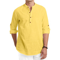 Royalscout Men Cotton Blend Full Sleeve Short Kurta Yellow
