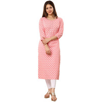 Rytras Women's Cotton Floral Printed Straight Kurta(Pink,S)
