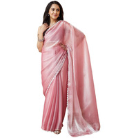 Satrani Women's Tissue Silk Jimmy Choo Lace Work Saree With Unstitched Blouse Piece (4056S6375N_Light Pink)