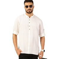 Thomas Scott Mens Linen Solid Kurta Shirt (Ts1529_White_S)