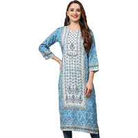 Weavers Villa Women's Cotton Printed Straight Kurta (X-Large) Blue