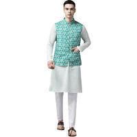 See Designs Men Green & Beige Printed Pure Cotton Kurta Pyjama With Nehru Jacket - Sd2Nj_22801M