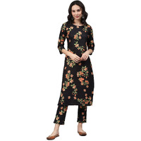 Ziyaa Women's Rayon Regular Kurta (Zikury3443-L_Black_L)