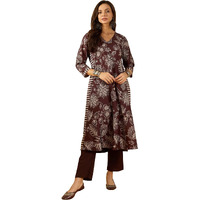 Ziyaa Women's Brown Color Crepe Fabric A-Line Kurta And Pant Set (Zikucr4177Andpa-Xl