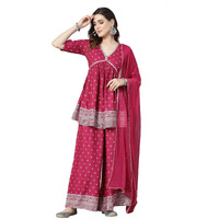 Stylum Women's Ethnic Motif Printed Naira Cut Rayon Kurta Palazzo Dupatta Set (Kpdsanjh40_Purple, L)