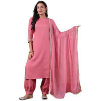 Anubhutee Women's Coral Solid Cotton Blend Straight Kurta With Salwar & Dupatta