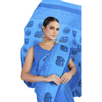 Tamaira Fashion Women's Hand Block Printed Pure Cotton Mulmul Saree Without Blouse Piece(Ab48_Turquoise)