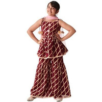 Pspeaches Girl's Georgette Sharara Set (Sha-Wineggtlurex-15-16Y_Wine
