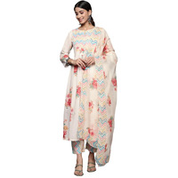 Varanga Women's Cotton Blend Regular Kurta Set (Nv_Vskd31025_Vardup1106_Cream