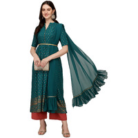 Fiorra Women's Sea Green Poly Crepe Kurta With Dupatta Set0041-L