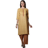 Dhruvi Trendz Womens Cotton Blend Women Casual Kurti Regular Fit Regular (Dt-K2694_Yellow_S)