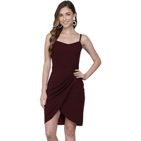Addyvero Round Neck Sleeveless Cotton Blend Solid Bodycon Knee-Length Women Dress (Maroon, L)