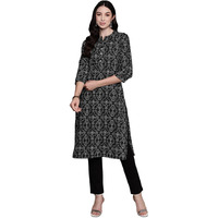 Anubhutee Women's Cotton Ethnic Motifs Black Straight Kurta