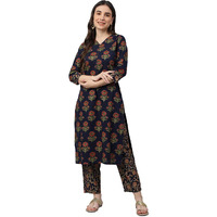 Idalia Navy Blue Gold Printed Cotton Kurta Set