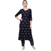 Idalia Womens Ethnic Wear Navy Blue Khari Gold Print Rayon Kurta Set For Women Fashion