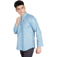 Divisive Men's Pure Cotton Relaxed Fit Printed Short Kurta (Dkrt443_L_Sky Blue)