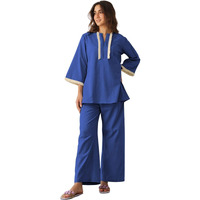 Greciilooks Polycotton Ethnic Mid-Thigh Length Stylish | Festive Travel Co Ord Kurta Set For Women (Gl-W2048&Tr1023_Blue_3Xl)
