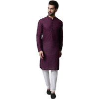 Jompers Men Purple And White Embroidered Kurta With Churidar (Purple, L)