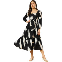 Kzully Women's Crepe A-Line Midi Dress (5001-Brush-Black-S_Black