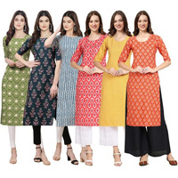Pinkmint Women's Crepe Digital Print Straight Kurta [Pack Of 6](Qv-338-335-331-346-350-354-L)