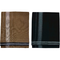 Prakasam Cotton Fine Quality Mens Kerala Style Thalapathi Border Single (1.28X2.00 Mtrs) -Dhoti-Kerala Single Mundu (Pack Of 2 Dhoties)- Black:Kaaki
