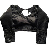 Pujia Mills Milan Silk Full Sleeve V Neck Multi Embroidery Trendy Saree Blouse(Rukmini Black 42)