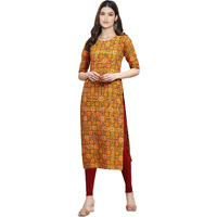 Pinkmint Women's Crepe Multicolor Color Ethnic Motif Printed Straight Kurti (530333-M)