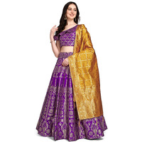 Purvaja Women's Jacquard Semi-Stitched Lehenga Choli (Aahana-Wine_Wine_Free Size)