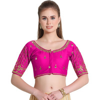 Pujia Mills Women's Readymade Bridal Embroidery Blouse Multi Coding Maggam Work Moti Work Indian Ethnic Designer Stitched Readymade Saree Half Sleeve Pink Blouse For Women For Saree Lehenga Choli