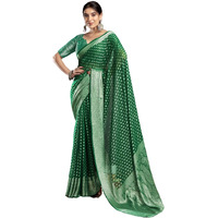 Satrani Women's Georgette Banarasi Jacquard Saree With Unstitched Blouse Piece (3813S6115N_Green & Silver6)