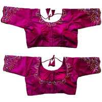 Pujia Mills Women's Silk Embroidery Sequence Work Half Sleeve Readymade Blouse (Purple, 34)