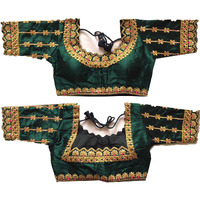 Pujia Mills Women's Multicolor Phanotm Silk Embroidery Heavy Thread Sequence And Zari Work Readymade Saree Blouse