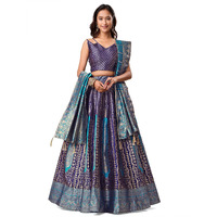 Purvaja Women's Jacquard Semi-Stitched Lehenga Choli (Lihaaz-Navy-Blue_Navy-Blue_Free Size)