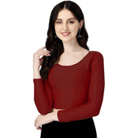 Shiv Textiles Round Neck Dobby Cotton Lycra Stretchable Elbow Sleeve Readymade Saree Blouse For Women Stylish (Maroonfree Size Full Sleeve)