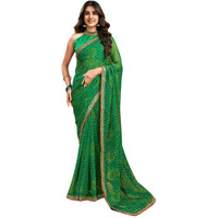 Satrani Women's Georgette Bandhani Printed Saree With Unstitched Blouse Piece (4010S262N_Green1)