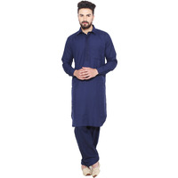 Sojanya (Since 1958 Men's Navy Blue Cotton Blend Pathani Kurta & Salwar Set Size Xxl