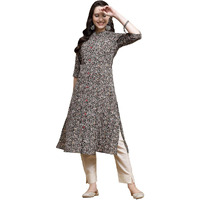 Stylum Women's Floral Printed Cotton A-Line Kurta (Jupiter38_Black, M)