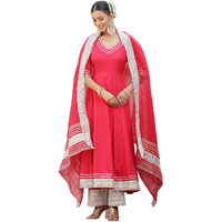 Stylum Women's Solid Rayon Anarkali Kurta Pant & Dupatta Set (Kpdpinkkivi42_Pink, Xl)