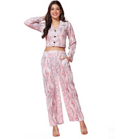 Tagdo Women's Co-Ords Printed Dress Set (Shirt-Pair-5150-Pink-Xl)