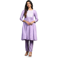Tadkee Women's Naira Cut Purple Kurta With Pant (Fn-Naira-Cut-Leaf-Pair-103-Purple-L)