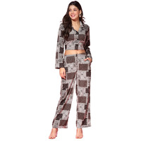 Tagdo Women's Co-Ords Printed Dress Set (Shirt-Pair-5149-Coffee-Xl)