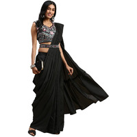 Shiv Textiles Viscose Ready To Wear Saree For Women With Stiched Blouse.(Sr-T-14-Black)