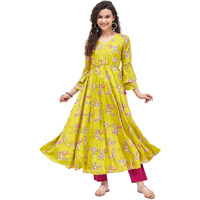 Tissu Women's Rayon Green & Rani Floral Printed Tie-Up Kurta 2217_Green_Xs