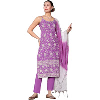 Stylum Women's Floral Printed Rayon Straight Kurta Pant Dupatta Set (Kpdastro38_Purple, M)
