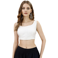 Womanista Women's Tafeta Solid Sleeveless Regular Fit Sequinned Blouse (Bls_48_White L)