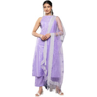 Varanga Women Lavender Lurex Kurta Set With Halter Neck