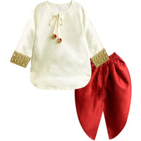 A.T.U.N. All Things Uber Nice Girl's Synthetic Straight Salwar Suit (Gkls Shz Ivm_Ivory/Red_13-14 Years)