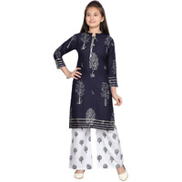 Aarika Girl's Cotton Printed Kurti Palazzo Set (Pl-K-01_Blue), 32