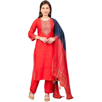 Aarika Girls Ethnic Wear Red Colour Sequin Embroidery Silk Kurti Pant Set-10-15 Years (Kp-Sd-5993)