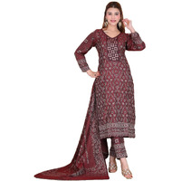Weavers Villa Women Acro Wool Floral Motif Pattern Suit (Unstitched) Dress Material With Stole, 9 Meters Fabric, Maroon
